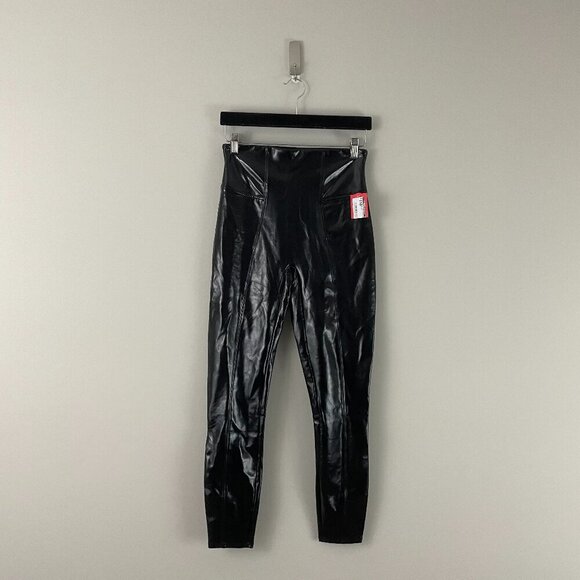 Spanx Faux Patent Leather Leggings in Classic Black Size Medium - Picture 1 of 8